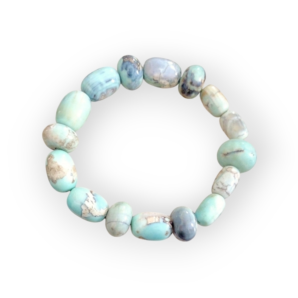 Aqua Terra Agate Gemstone Beaded Stretch Bracelet